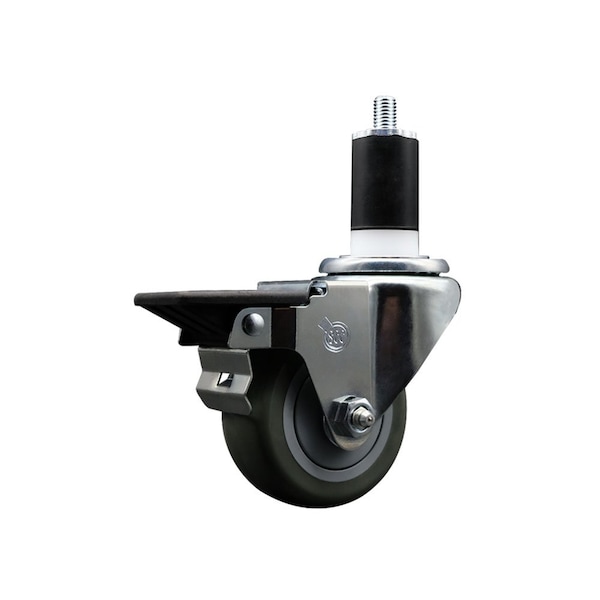 3'' Gray Poly Swivel 1-1/2'' Expanding Stem Caster with Brake